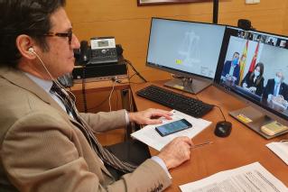 El presidente del TSJ de Murcia, Miguel Pasqual del Riquelme, durante la presentación de la nueva edición virtual de Educando en Justicia